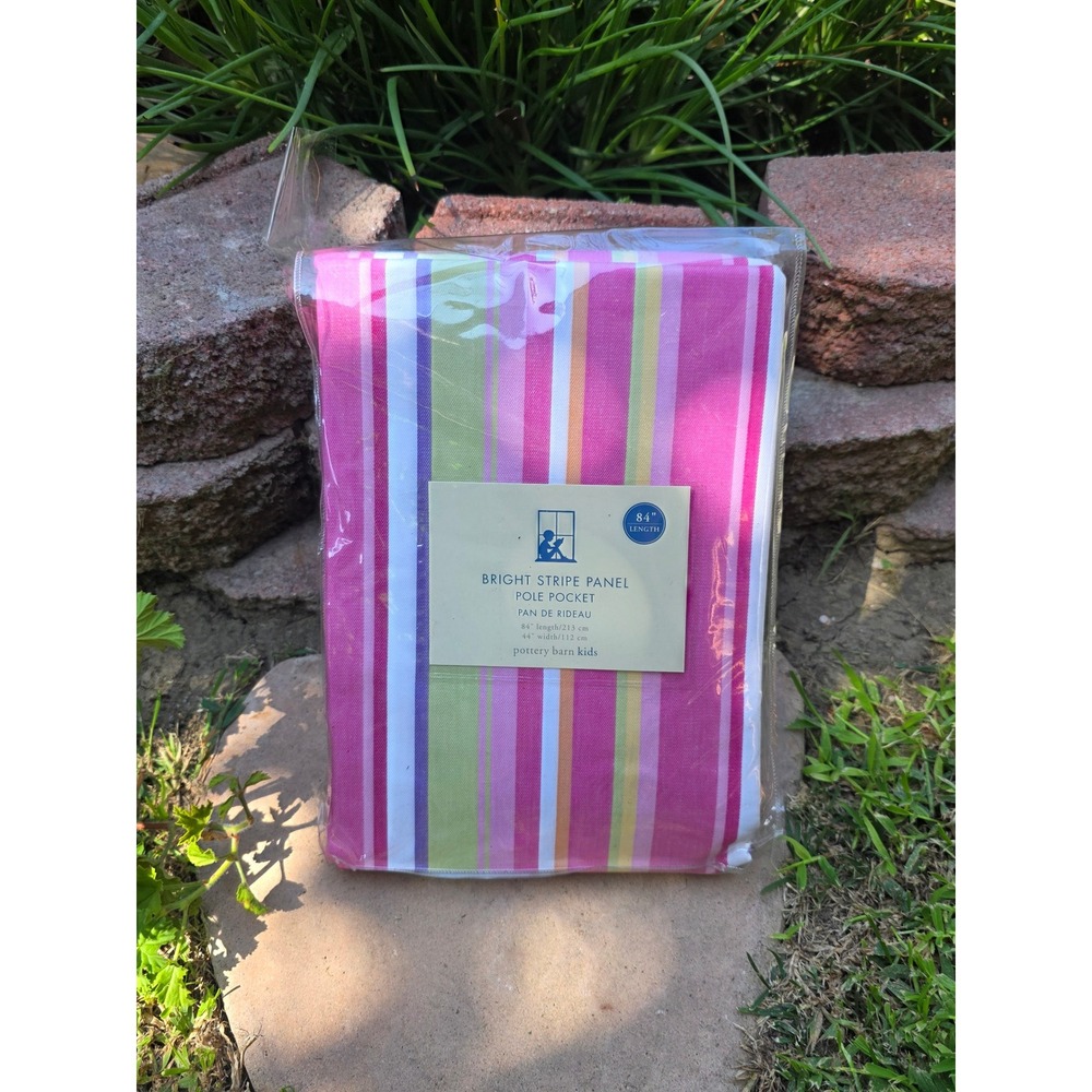 Pottery Barn Kids Bright Stripe Pole Pocket Curtain Panel 44x84 Pink Multi